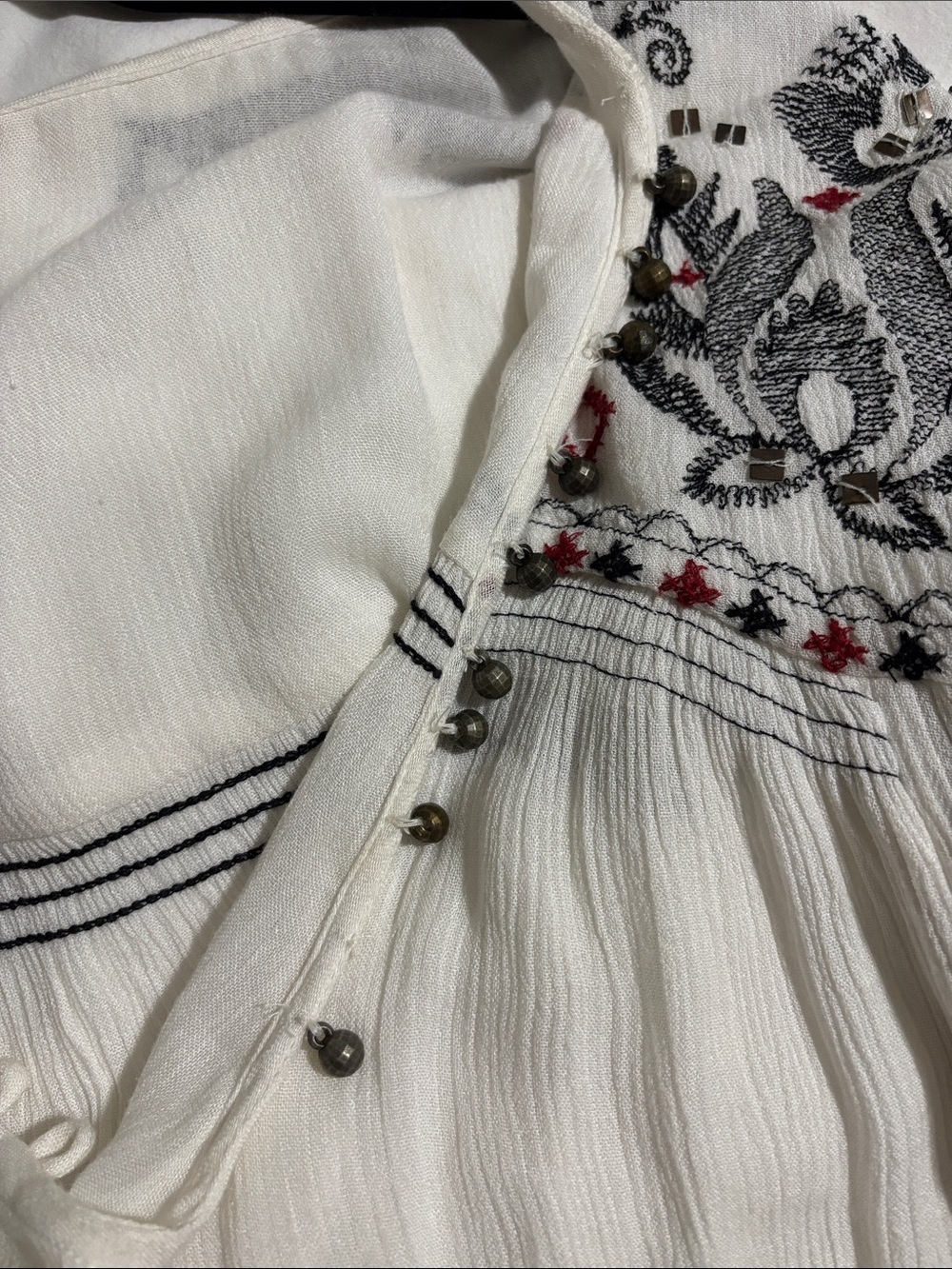 Free People White Peasant Blouse with Black & Red Embroidery - Picture 8 of 8